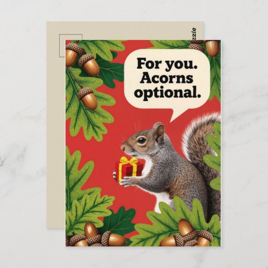 Retro Squirrel with gift parcel greeting ポストカード (正面/裏面)