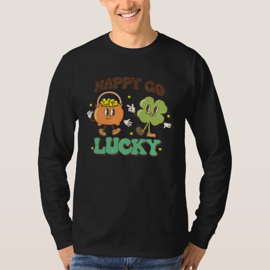 Retro St Patrick s Day Happy Go Lucky Pot Of Gold Tシャツ (正面)
