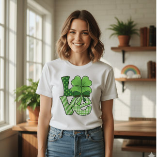 Retro St Patrick's Day Love Clover Green Plaid  Tシャツ
