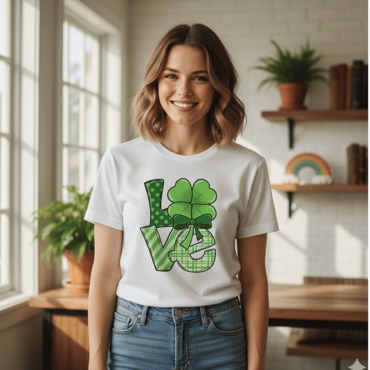 Retro St Patrick's Day Love Clover Green Plaid  Tシャツ