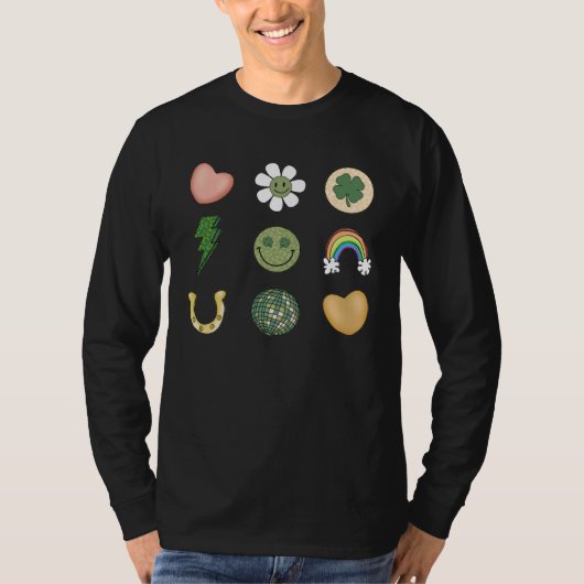 Retro St Patricks Day Lucky Vibes Shamrock For Men Tシャツ (正面)
