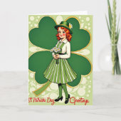 Retro St Patricks Day Woman Card カード (正面)