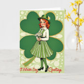 Retro St Patricks Day Woman Card カード (黄色い花)