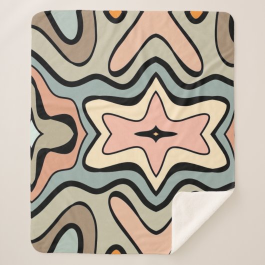 Retro Starburst Abstract Art Throw Blanket シェルパブランケット (正面)