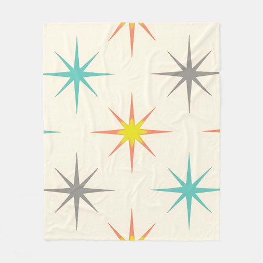 Retro Starburst Mid-Century Pattern フリースブランケット (正面)