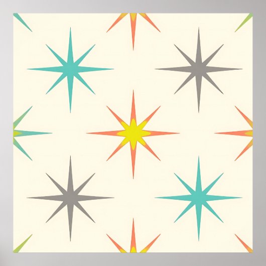 Retro Starburst Mid-Century Pattern ポスター (正面)