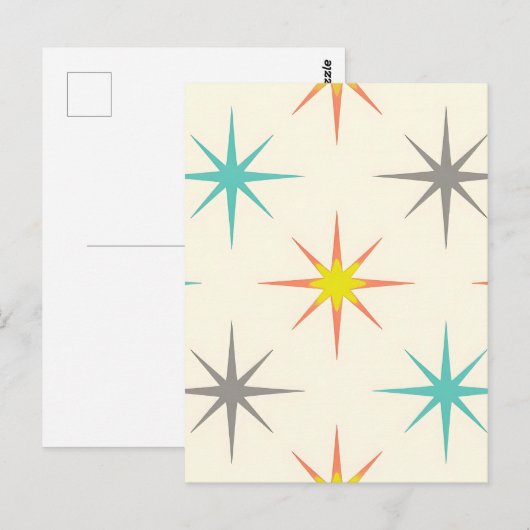 Retro Starburst Mid-Century Pattern ポストカード (正面/裏面)