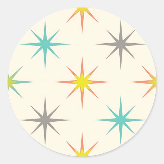 Retro Starburst Mid-Century Pattern ラウンドシール (正面)