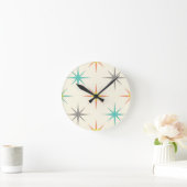 Retro Starburst Mid-Century Pattern ラウンド壁時計 (ホーム)