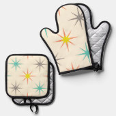 Retro Starburst Mid-Century Pattern 鍋つかみ&鍋敷きセット (正面/裏面)