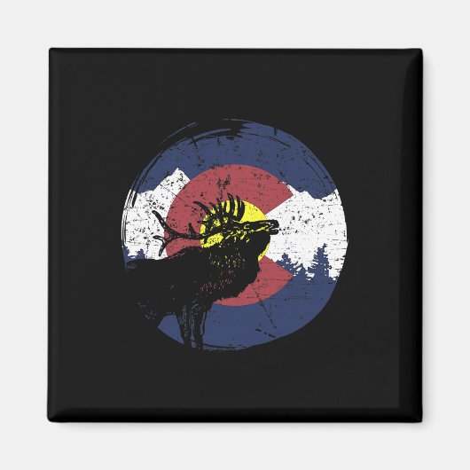 Retro State Flag Colorado Rocky Mountains Skiing A マグネット (正面)