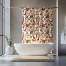 Retro Stay Groovy Peace and Love Curtain Rusty シャワーカーテン