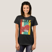 Retro Steak Raw Steak Meat Food Beef Cow Grilling Tシャツ (正面フル)
