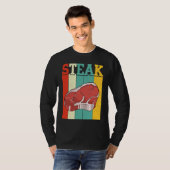 Retro Steak Raw Steak Meat Food Beef Cow Grilling Tシャツ (正面フル)