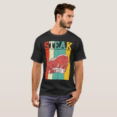 Retro Steak Raw Steak Meat Food Beef Cow Grilling Tシャツ (正面フル)