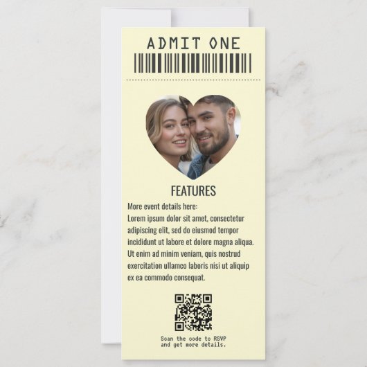 Retro Stereo Rock ’n’ Roll Wedding Ticket 招待状 (裏面)