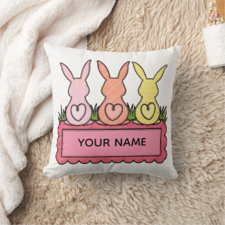Retro Stitched Easter Bunny Trio Custom Text Banne クッション
