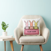 Retro Stitched Easter Bunny Trio Custom Text Banne クッション (椅子)