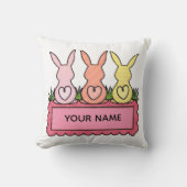 Retro Stitched Easter Bunny Trio Custom Text Banne クッション (正面)