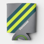 Retro Storm Cloud Grove Stripes with Name 缶クーラー (正面)