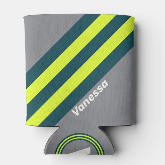 Retro Storm Cloud Grove Stripes with Name 缶クーラー (裏面)