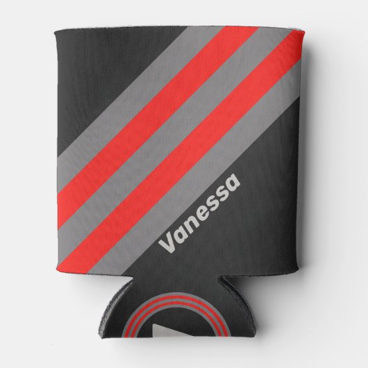 Retro Stormy Sky Stripes with Name 缶クーラー (正面)