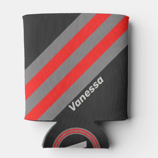 Retro Stormy Sky Stripes with Name 缶クーラー (裏面)