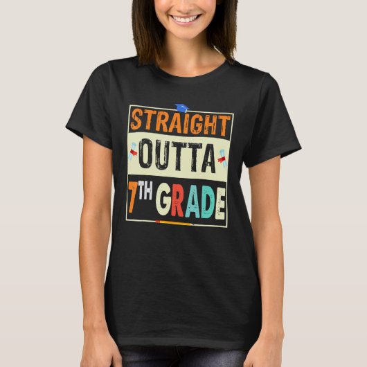 Retro Straight Outta 7th Grade  1st Day of School Tシャツ (正面)