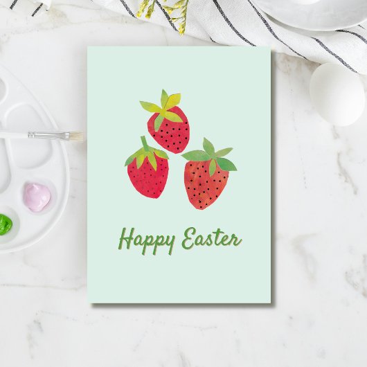 Retro Strawberry Happy Easter Folded Holiday Card シーズンカード