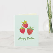 Retro Strawberry Happy Easter Folded Holiday Card シーズンカード (正面)