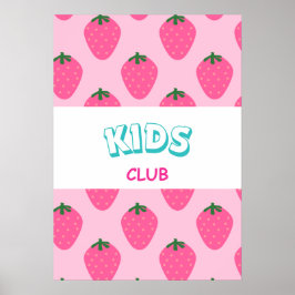 Retro Strawberry Kids Club Wall Art Nursery Decor ポスター