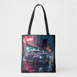  Retro Street Scene Art Vintage 1940s Classic Car トートバッグ