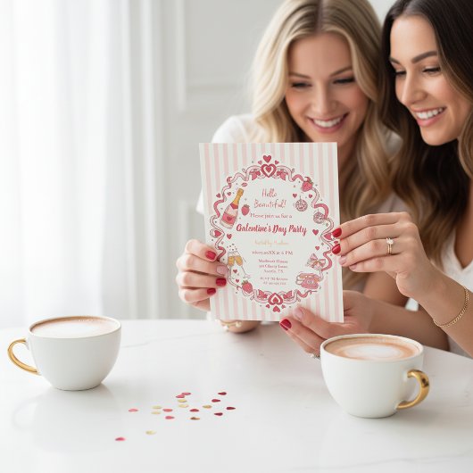 Retro Stripe Galentine's Invitation 招待状