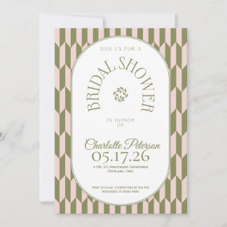 Retro stripe olive pink typography Bridal Shower 招待状