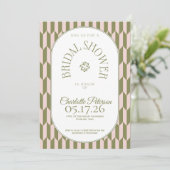Retro stripe olive pink typography Bridal Shower 招待状 (スタンド正面)