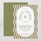Retro stripe olive pink typography Bridal Shower 招待状 (正面/裏面)