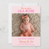 Retro Stripe Photo Birth Announcement Card 招待状 (正面)