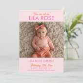 Retro Stripe Photo Birth Announcement Card 招待状 (スタンド正面)