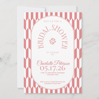 Retro stripe soft pink typography Bridal Shower 招待状