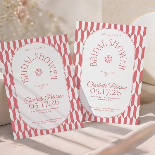 Retro stripe soft pink typography Bridal Shower 招待状