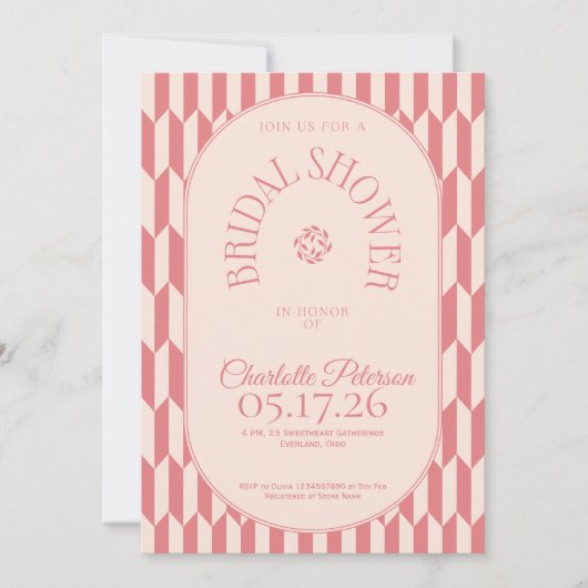 Retro stripe soft pink typography Bridal Shower 招待状 (正面)