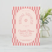 Retro stripe soft pink typography Bridal Shower 招待状 (スタンド正面)