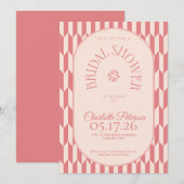 Retro stripe soft pink typography Bridal Shower 招待状 (正面/裏面)
