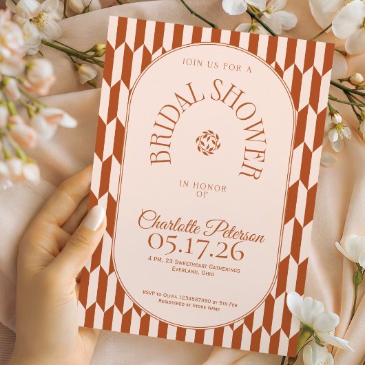 Retro stripe terracotta typography Bridal Shower 招待状