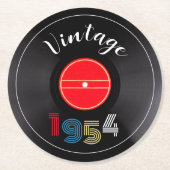Retro Stripe Vinyl Record 1954 70th Birthday ラウンドペーパーコースター (正面)