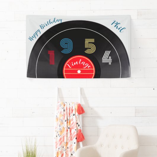 Retro Stripe Vinyl Record 1954 70th Birthday 横断幕 (インサイチュ)