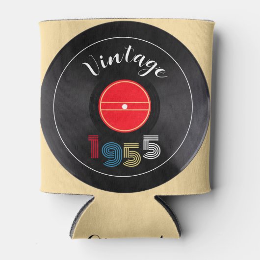 Retro Stripe Vinyl Record 1955 70th Birthday  缶クーラー (正面)