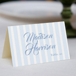 Retro Striped Blue Wedding Name Place Card DIY 招待状