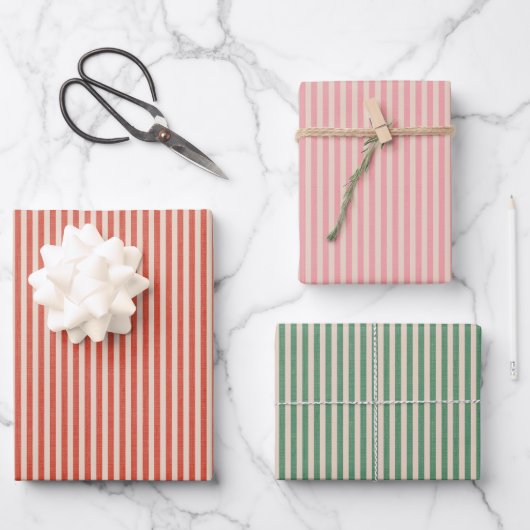 Retro striped boho wrapping paper for Christmas ラッピングペーパーシート (正面)