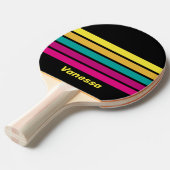 Retro Striped Dark 80s Across Striping with Name 卓球ラケット (正面アングル)